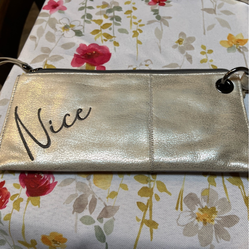 HOBO Vida Bag Naughty/Nice Clutch Handbag Purse Hand Bag Silver Grey - NWT